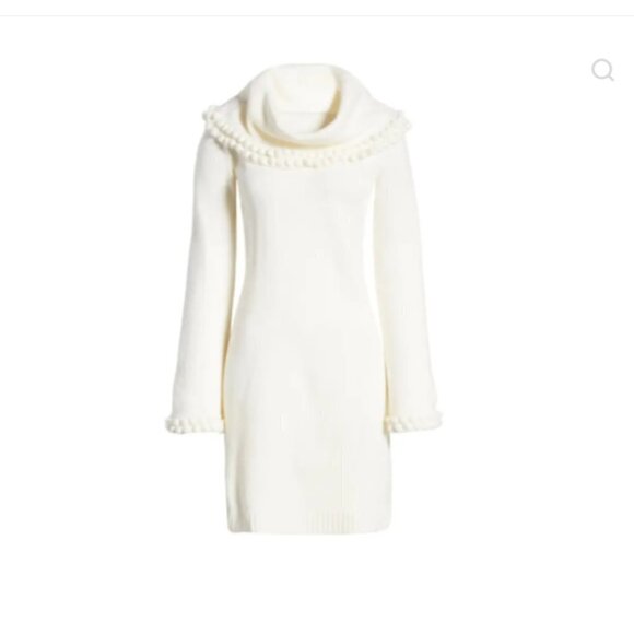 Eliza J Boho Comfy Fall Turtleneck Shift Sweater Dress Cream White Size Small - Picture 1 of 3